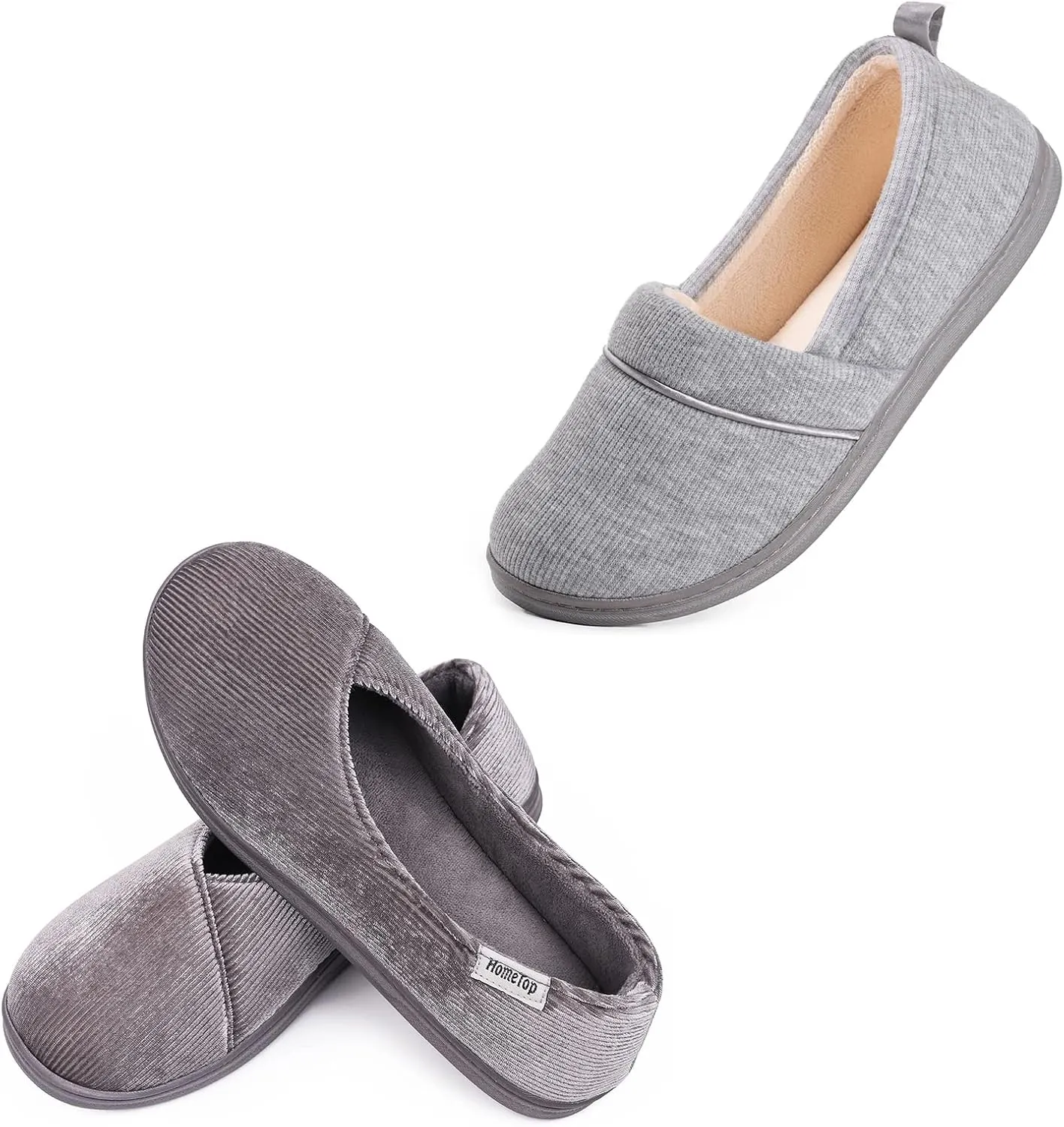 HomeTop Women's Comfort Memory Foam House Shoes, Ladies' Light Weight Terry Cloth Loafer Slippers Set of 2 Pairs (US Size 8,9)
