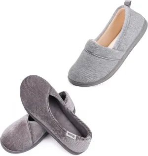 HomeTop Women's Comfort Memory Foam House Shoes, Ladies' Light Weight Terry Cloth Loafer Slippers Set of 2 Pairs (US Size 8,9)