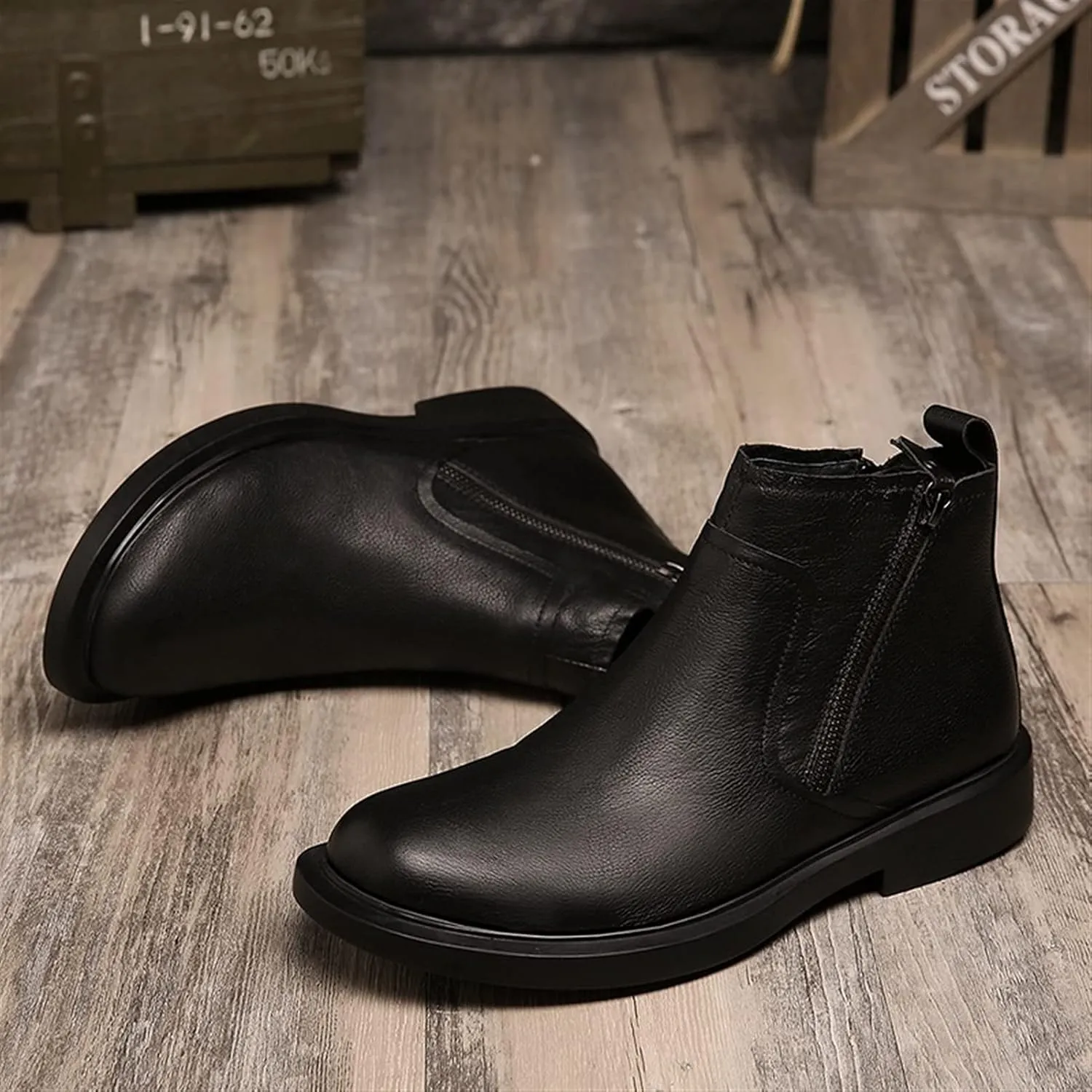 HOOENG Ankle Boots for Men Double Side Zip Vegan Leather Non Slip Wearable Slip on Anti-Slip Dress