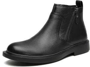 HOOENG Ankle Boots for Men Double Side Zip Vegan Leather Non Slip Wearable Slip on Anti-Slip Dress
