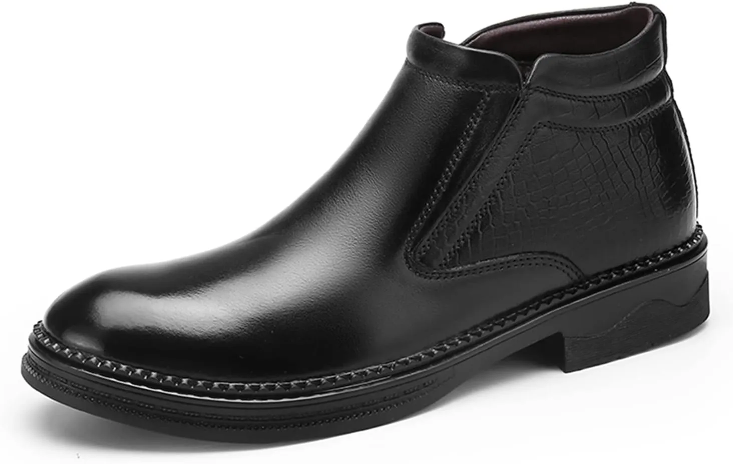HOOENG Chelsea Boots for Men Crocodile Print Cowhide Leather Slip on Wearable Waterproof Non Slip Casual Classic (Color : Black Lined, Size : 6.5)