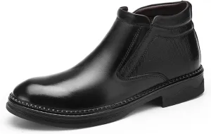 HOOENG Chelsea Boots for Men Crocodile Print Cowhide Leather Slip on Wearable Waterproof Non Slip Casual Classic (Color : Black Lined, Size : 6.5)