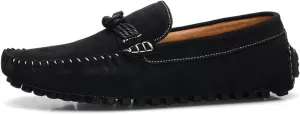 HOOENG Loafer Shoes for Men Suede Vamp Round Toe Breathable Stitching Details Rope Tie Flat Heel Flexible Soft Walking Slip on (Color : Black, Size : 8.5)