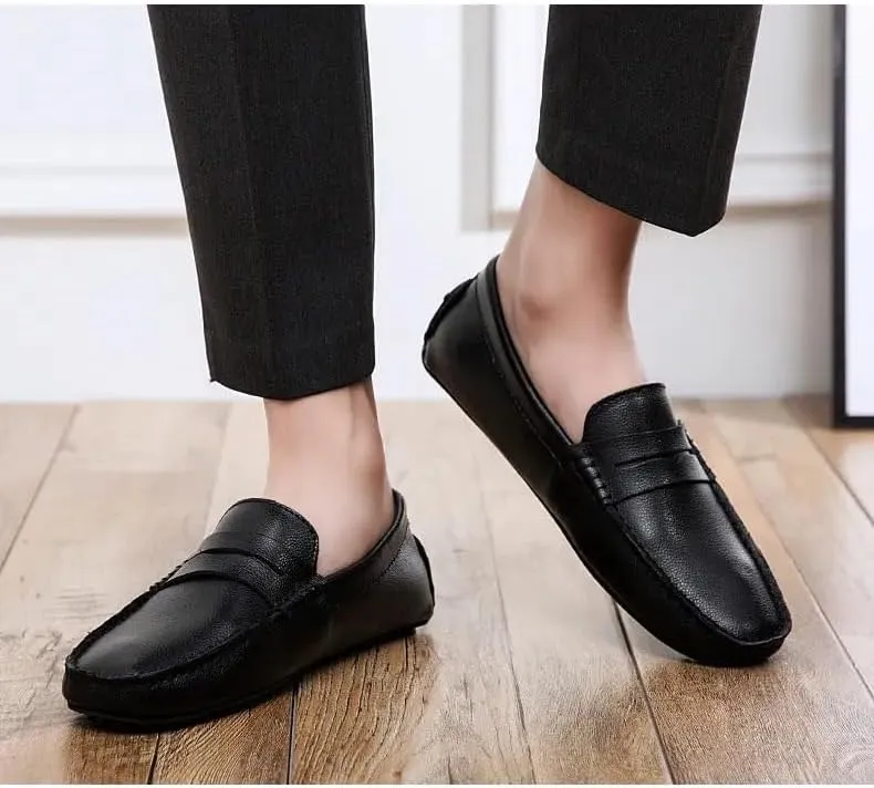 HOOENG Mens Loafers Penny Driving Loafers Vegan Leather Stitching Details Flat Heel Comfortable Flexible Party Slip On