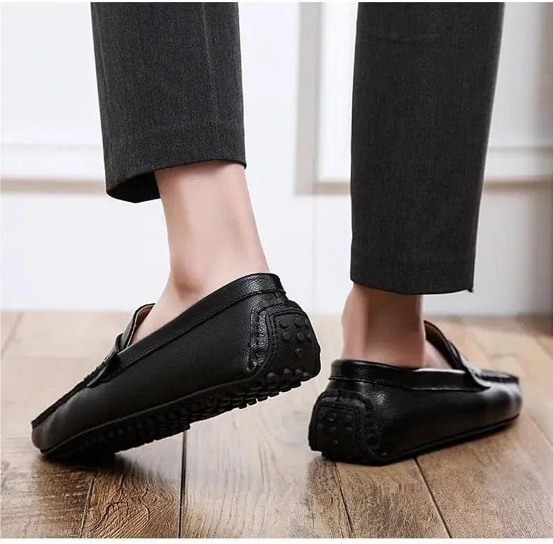 HOOENG Mens Loafers Penny Driving Loafers Vegan Leather Stitching Details Flat Heel Comfortable Flexible Party Slip On