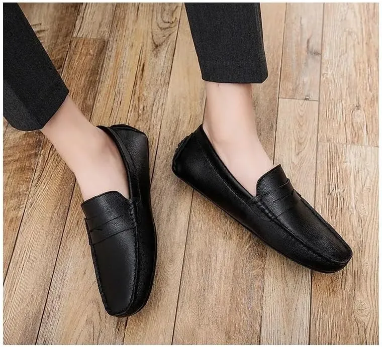HOOENG Mens Loafers Penny Driving Loafers Vegan Leather Stitching Details Flat Heel Comfortable Flexible Party Slip On
