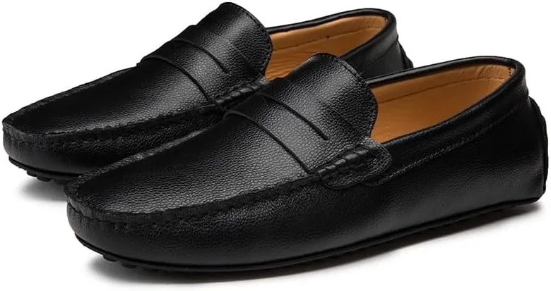 HOOENG Mens Loafers Penny Driving Loafers Vegan Leather Stitching Details Flat Heel Comfortable Flexible Party Slip On