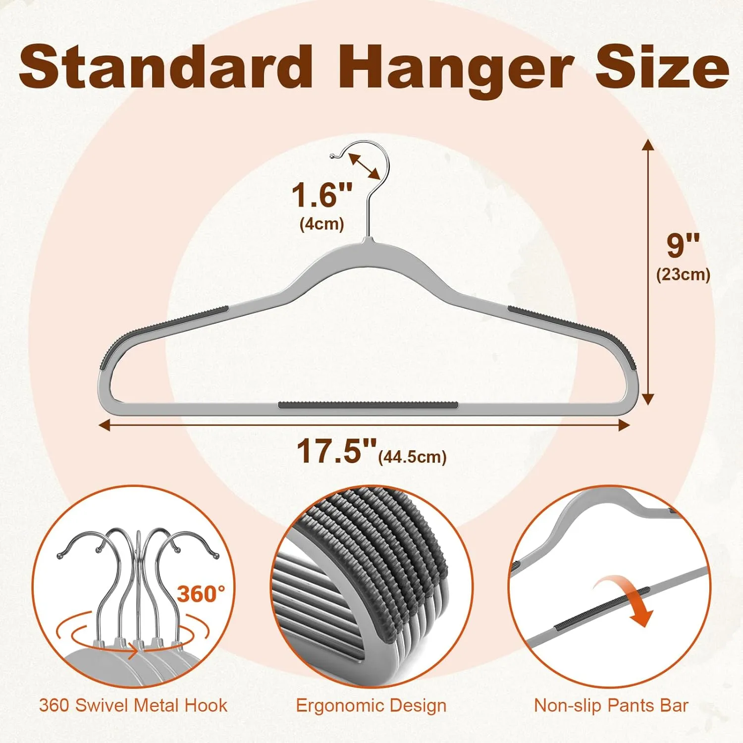 HOUSE DAY Heavy Duty Plastic Hangers 60 Pack, Non Slip Clothes Hangers with Rubber Pads and 360° Hook - Thin 0.2 Inch, Space Saving Coat Hanger Grey, Closet Organizer for Shirt, Pants, Suit, Skirt