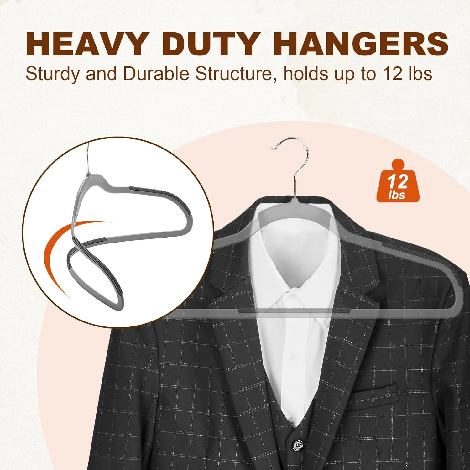 HOUSE DAY Heavy Duty Plastic Hangers 60 Pack, Non Slip Clothes Hangers with Rubber Pads and 360° Hook - Thin 0.2 Inch, Space Saving Coat Hanger Grey, Closet Organizer for Shirt, Pants, Suit, Skirt