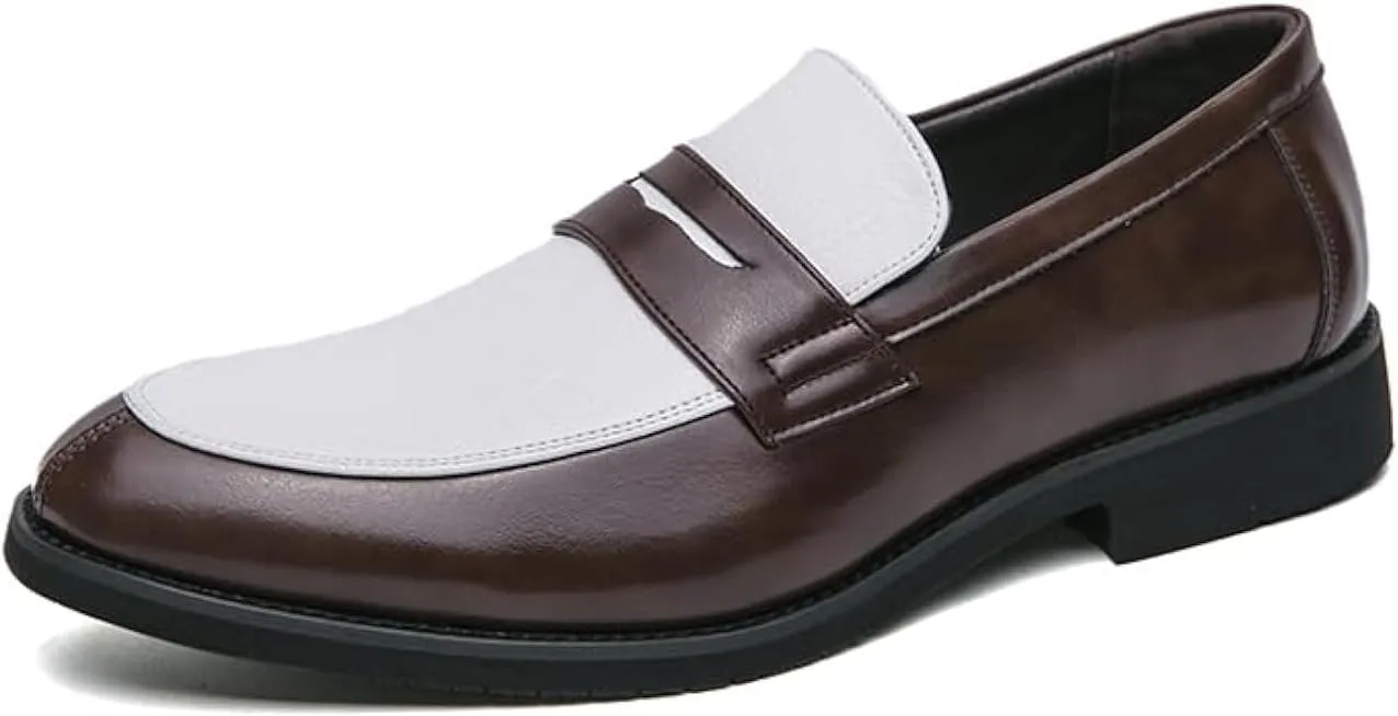 HuitJours Men Two Tone Colors Penny Loafer Slip On Pull on Dress Shoes Casual Boat Shoes Moccasins