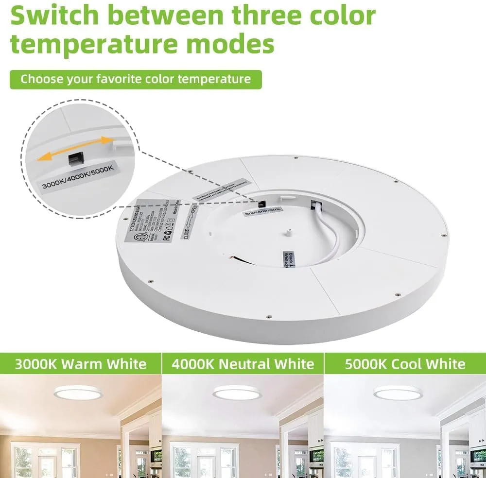 hykolity 12 Inch Selectable CCT LED Round Flat Panel Light, 24W 3000K/4000K/5000K, Edge-Lit Flush Mount Ceiling Light Fixture for Kitchen, Bedroom, Laundry and Closet Room, White