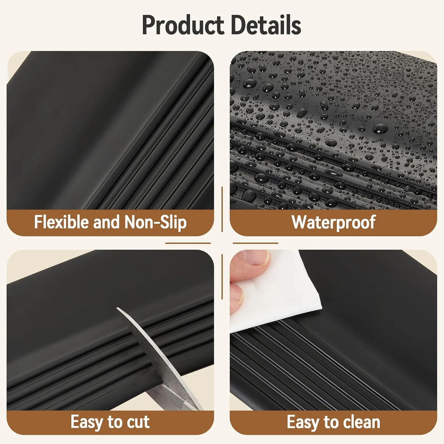 INMOZATA Stair Edge Trim, 10FT Vinyl Anti-Slip Stair Nosing, Waterproof & Self-Adhesive Stair Edge Protector for Indoor & Outdoor Safety (Black)