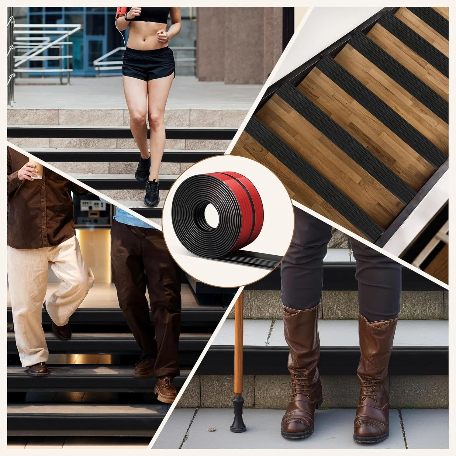 INMOZATA Stair Edge Trim, 10FT Vinyl Anti-Slip Stair Nosing, Waterproof & Self-Adhesive Stair Edge Protector for Indoor & Outdoor Safety (Black)