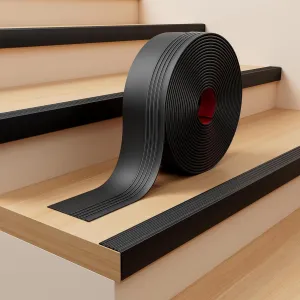 INMOZATA Stair Edge Trim, 10FT Vinyl Anti-Slip Stair Nosing, Waterproof & Self-Adhesive Stair Edge Protector for Indoor & Outdoor Safety (Black)