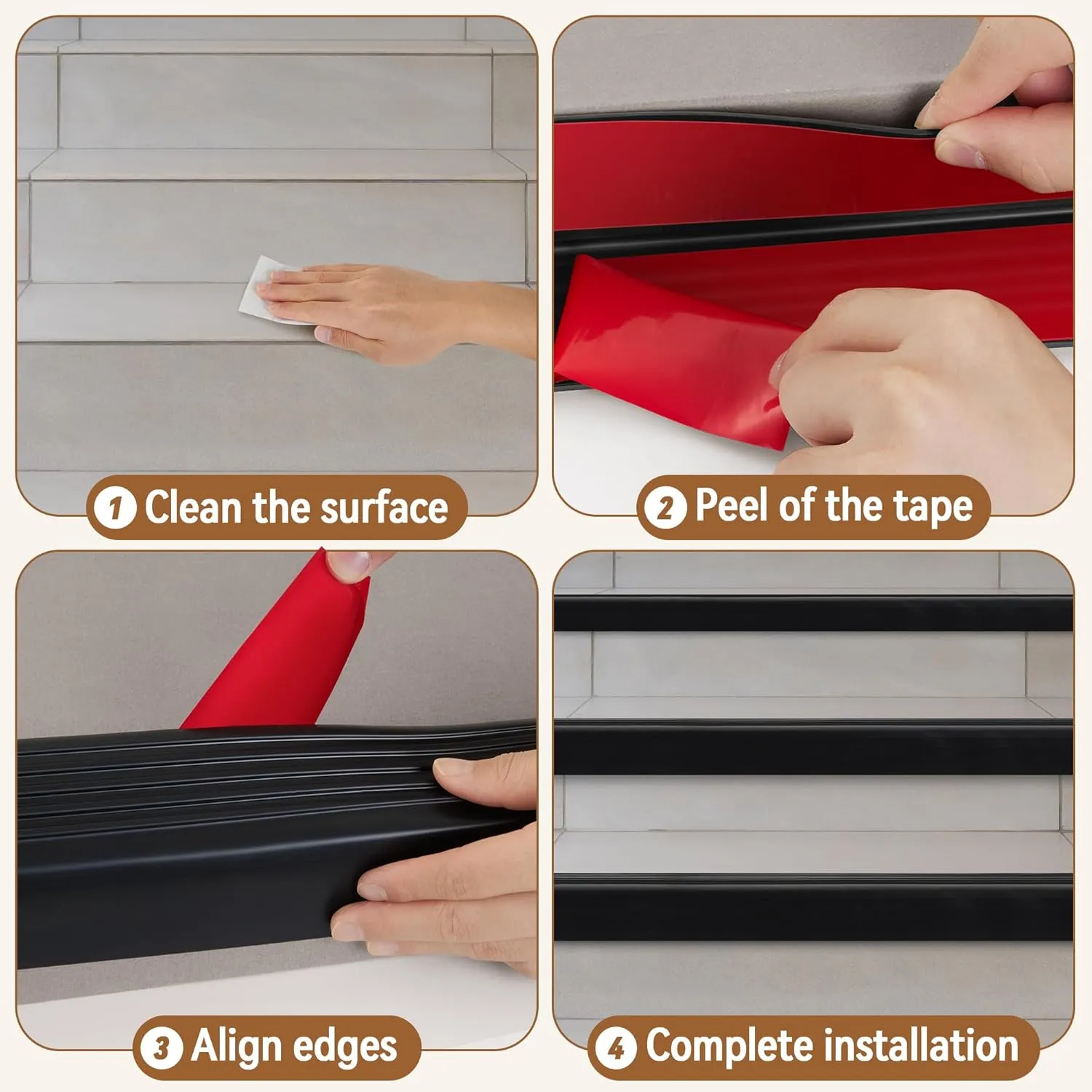 INMOZATA Stair Edge Trim, 10FT Vinyl Anti-Slip Stair Nosing, Waterproof & Self-Adhesive Stair Edge Protector for Indoor & Outdoor Safety (Black)