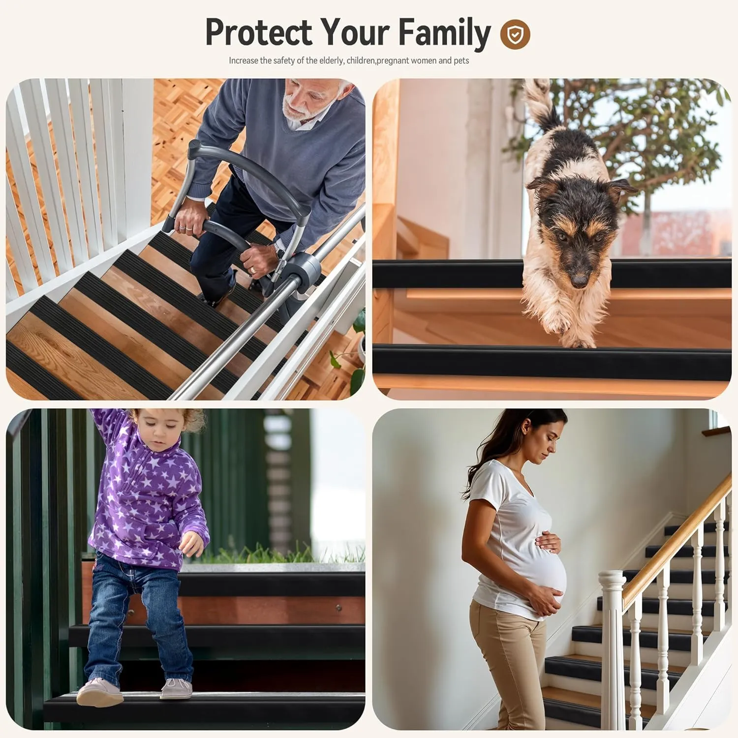 INMOZATA Stair Edge Trim, 10FT Vinyl Anti-Slip Stair Nosing, Waterproof & Self-Adhesive Stair Edge Protector for Indoor & Outdoor Safety (Black)