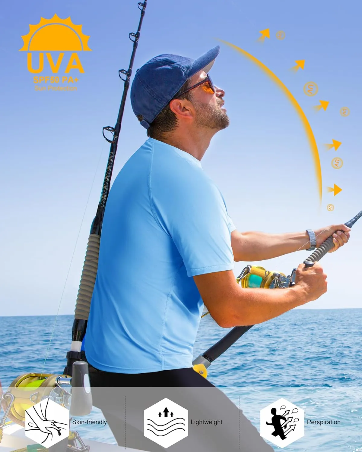isnowood UPF 50  Swim Shirts for Men, Sun Protection Short Sleeve Rash Guard Mens Quick Dry Surf Athletic Beach Shirt