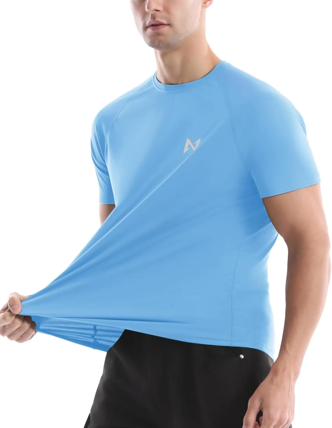 isnowood UPF 50  Swim Shirts for Men, Sun Protection Short Sleeve Rash Guard Mens Quick Dry Surf Athletic Beach Shirt