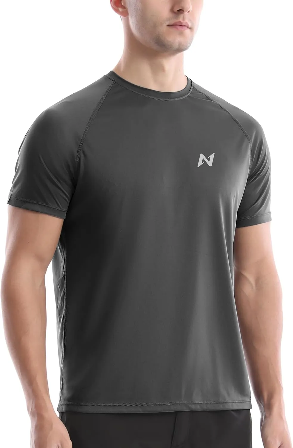isnowood UPF 50  Swim Shirts for Men, Sun Protection Short Sleeve Rash Guard Mens Quick Dry Surf Athletic Beach Shirt