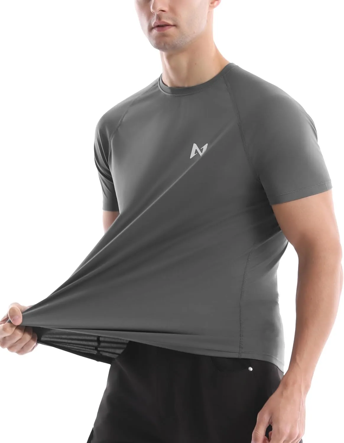 isnowood UPF 50  Swim Shirts for Men, Sun Protection Short Sleeve Rash Guard Mens Quick Dry Surf Athletic Beach Shirt