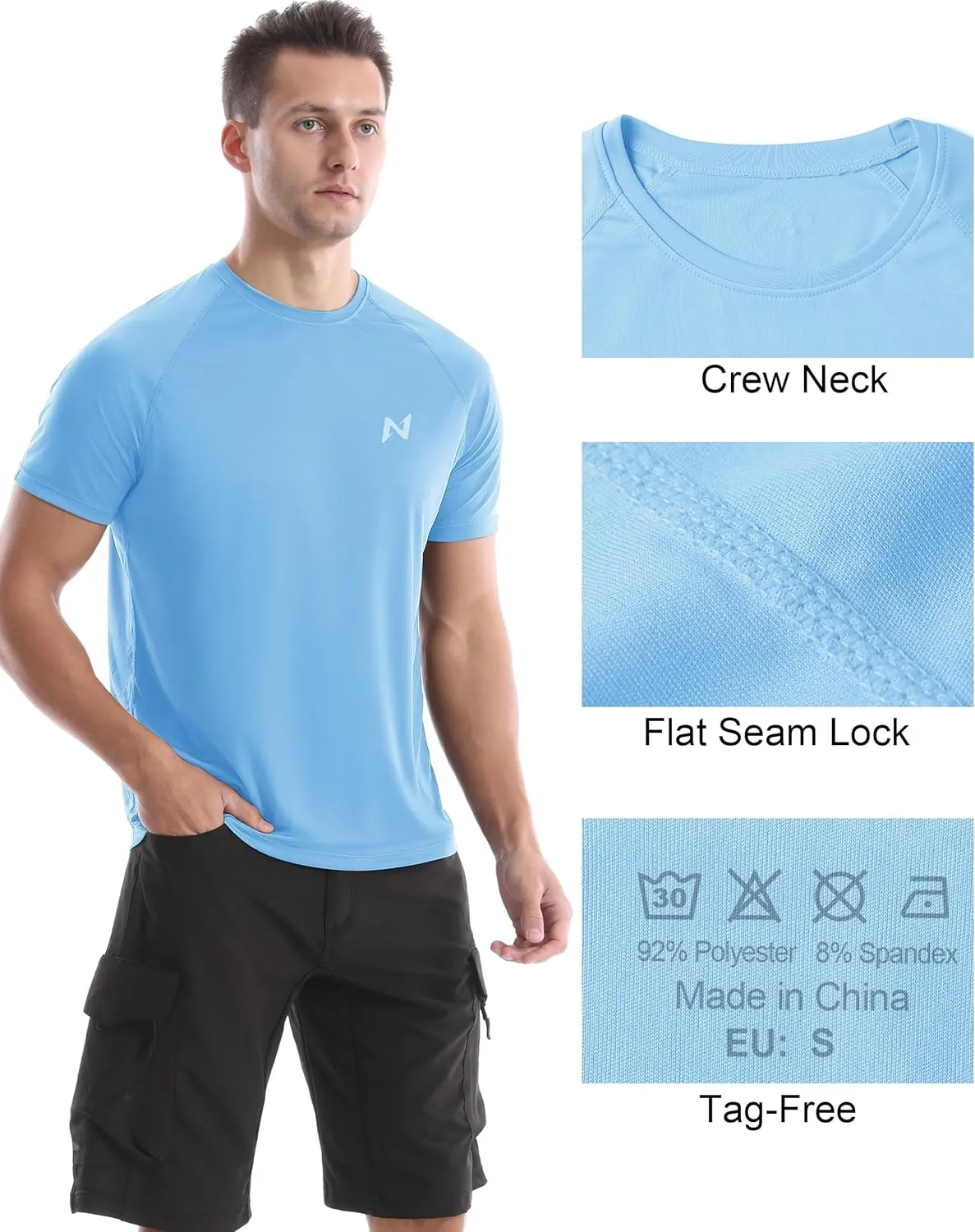 isnowood UPF 50  Swim Shirts for Men, Sun Protection Short Sleeve Rash Guard Mens Quick Dry Surf Athletic Beach Shirt