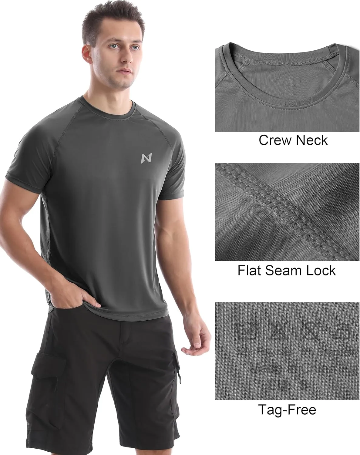 isnowood UPF 50  Swim Shirts for Men, Sun Protection Short Sleeve Rash Guard Mens Quick Dry Surf Athletic Beach Shirt
