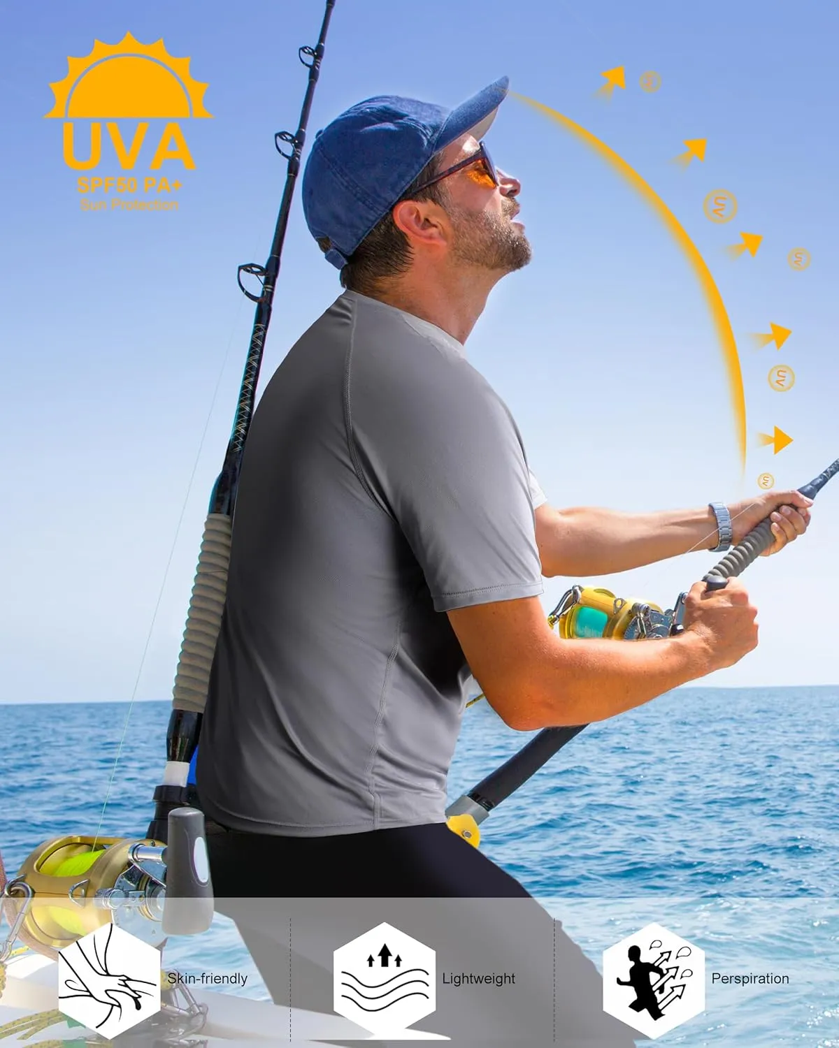isnowood UPF 50  Swim Shirts for Men, Sun Protection Short Sleeve Rash Guard Mens Quick Dry Surf Athletic Beach Shirt
