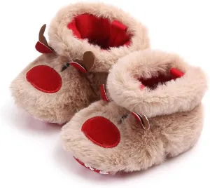 JadeRich Baby Boys Girls Cartoon Reindeer Fuzzy Bootie Slippers Soft Sole Warm Plush Indoor Shoes