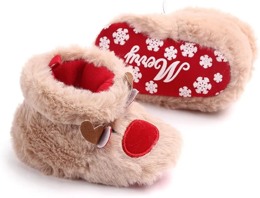 JadeRich Baby Boys Girls Cartoon Reindeer Fuzzy Bootie Slippers Soft Sole Warm Plush Indoor Shoes