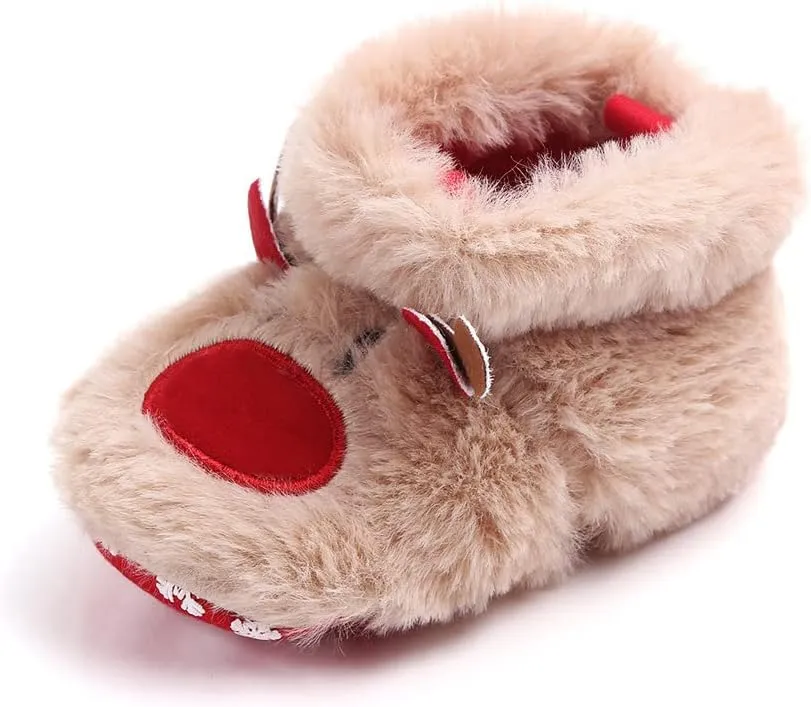 JadeRich Baby Boys Girls Cartoon Reindeer Fuzzy Bootie Slippers Soft Sole Warm Plush Indoor Shoes
