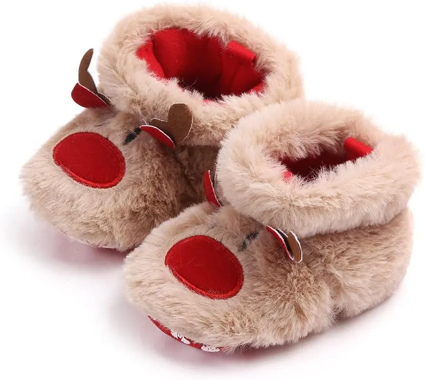 JadeRich Baby Boys Girls Cartoon Reindeer Fuzzy Bootie Slippers Soft Sole Warm Plush Indoor Shoes