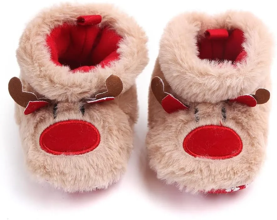 JadeRich Baby Boys Girls Cartoon Reindeer Fuzzy Bootie Slippers Soft Sole Warm Plush Indoor Shoes
