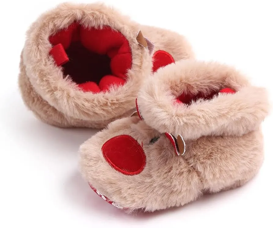 JadeRich Baby Boys Girls Cartoon Reindeer Fuzzy Bootie Slippers Soft Sole Warm Plush Indoor Shoes