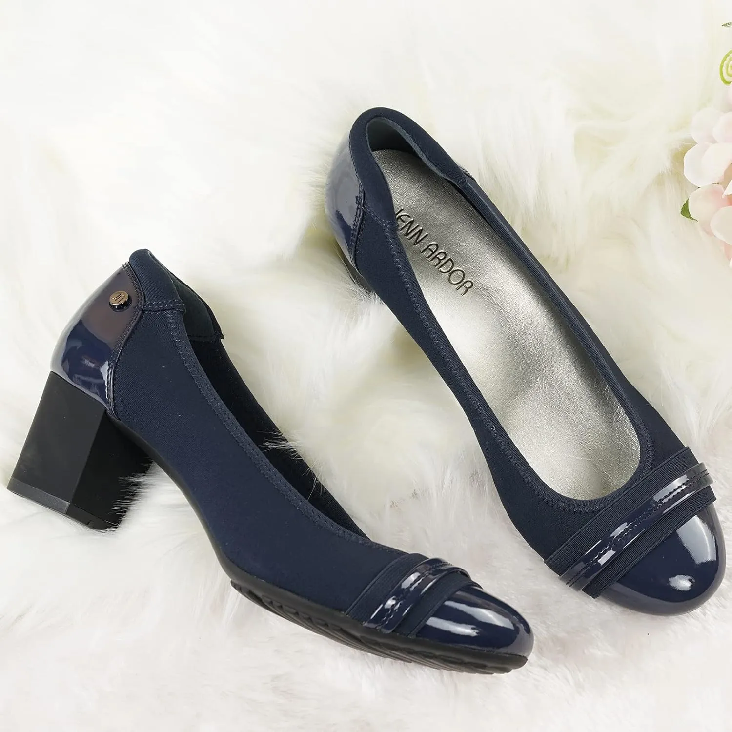 JENN ARDOR Chunky Block Pumps for Women Slip On Low Heel Closed Round Toe Dress Shoes Classic Mid Square Shoes Wedding Party Office Lady Shoes 2 inch