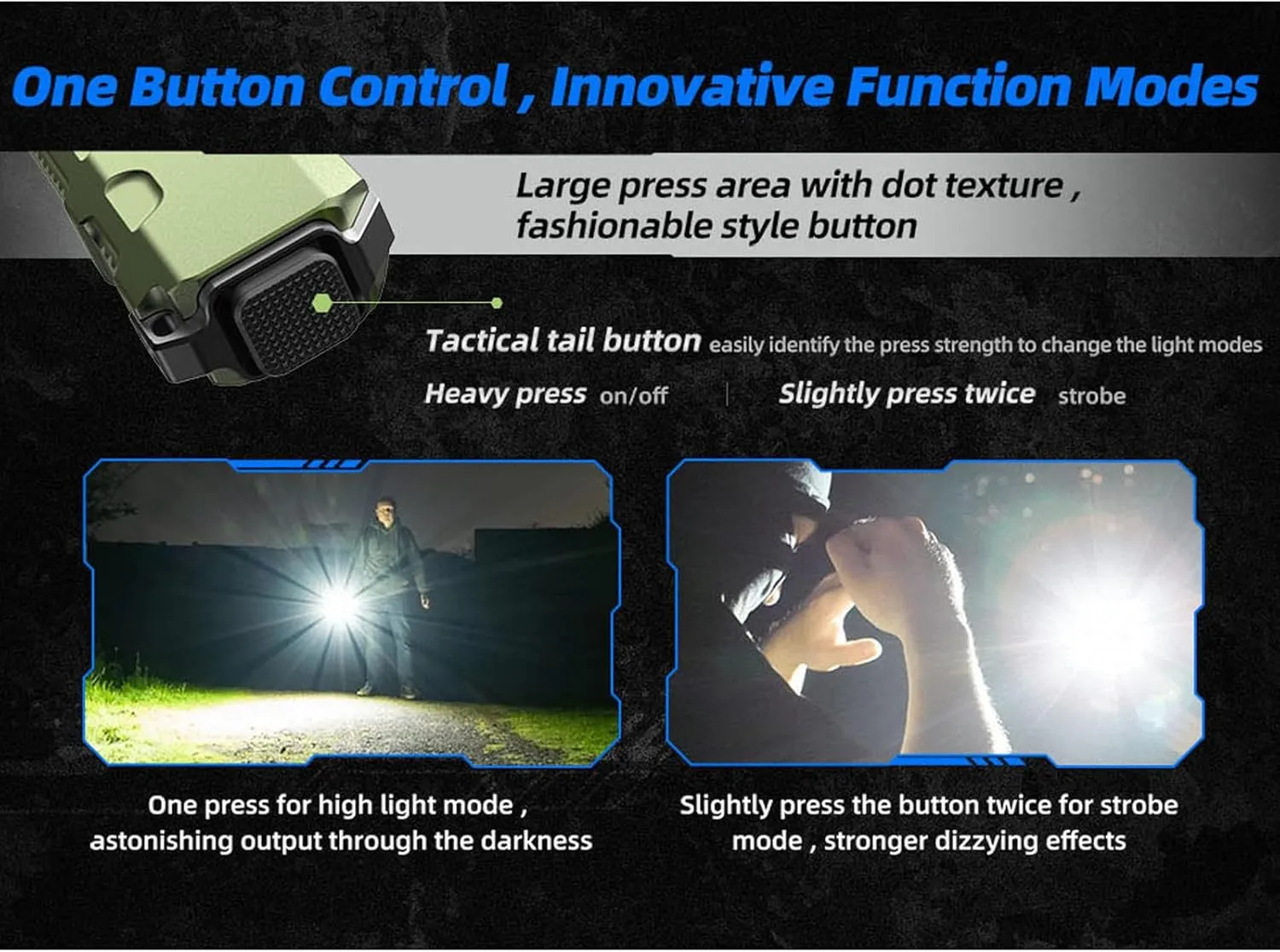 JETBeam E26 EDC Handsfree Flashlight,3000 Lumens Dual Light Source LED Light with Green Beam Combo,5 Modes Rear Flash,Power by Rechargeable Built-in Battery,IPX8 Waterproof Rating,Widely Used