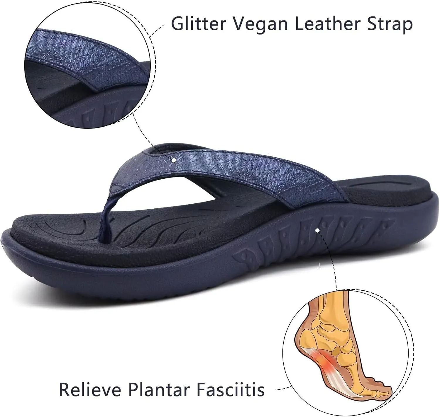 jiajiale Womens Fashion Orthotic Flip Flops Ladies Slip On Lightweight Comfortable Thick Cushion Yoga Mat Thong Sandals With Plantar Fasciitis Arch Support
