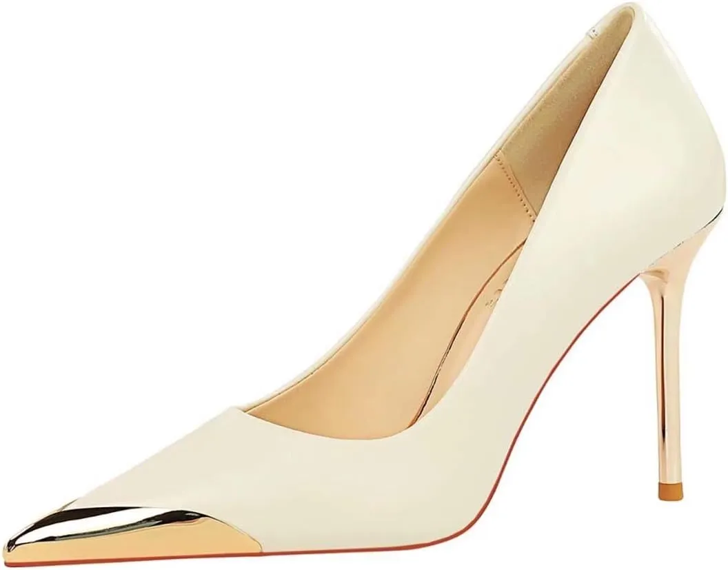 JOEupin Women Stiletto High Heel Pointed Toe Pumps Slip-on Wedding Party Sexy Dress Shoes 3.5 Inches Heels