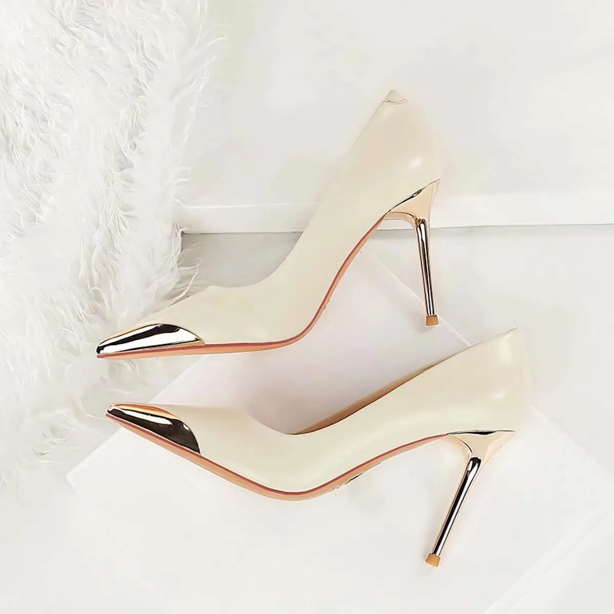 JOEupin Women Stiletto High Heel Pointed Toe Pumps Slip-on Wedding Party Sexy Dress Shoes 3.5 Inches Heels