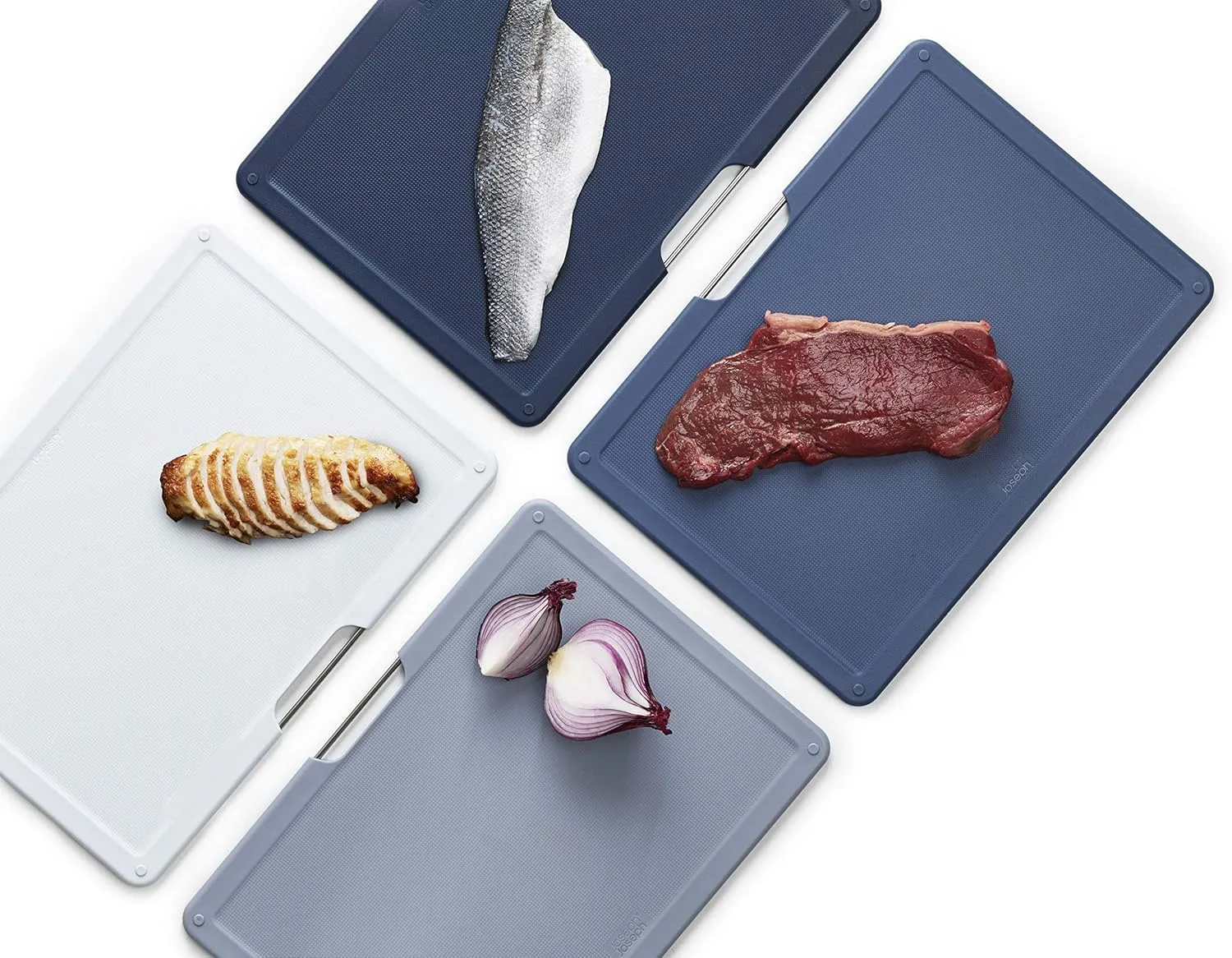 Joseph Joseph Folio 4-Piece Colour coded Cutting Board Set, Slimline case for organized Kitchen storage, Graphite