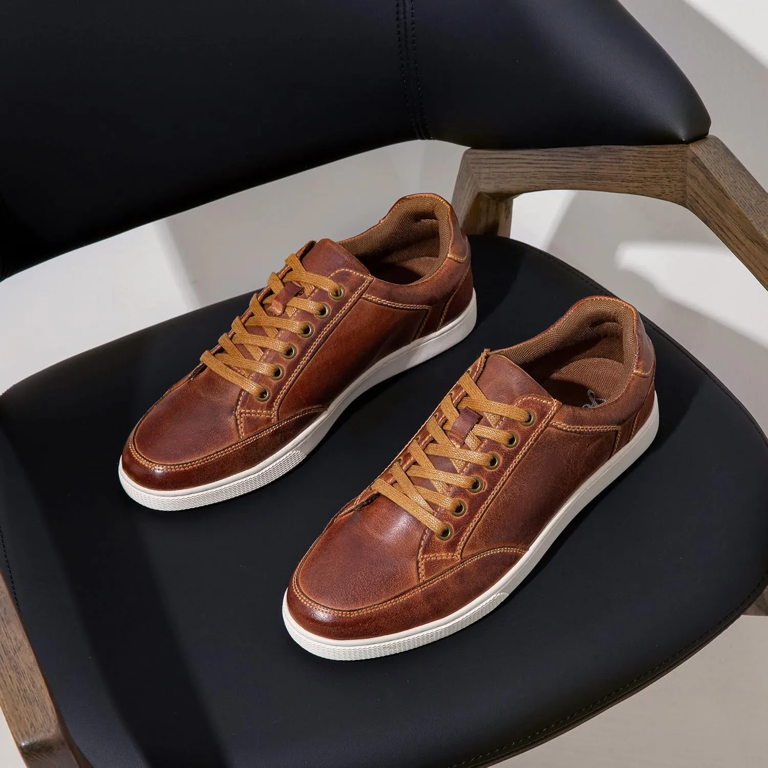 Jousen Men's Sneakers Leather Casual Shoes for Men Business Lace Up Dress Sneaker Mens Shoe