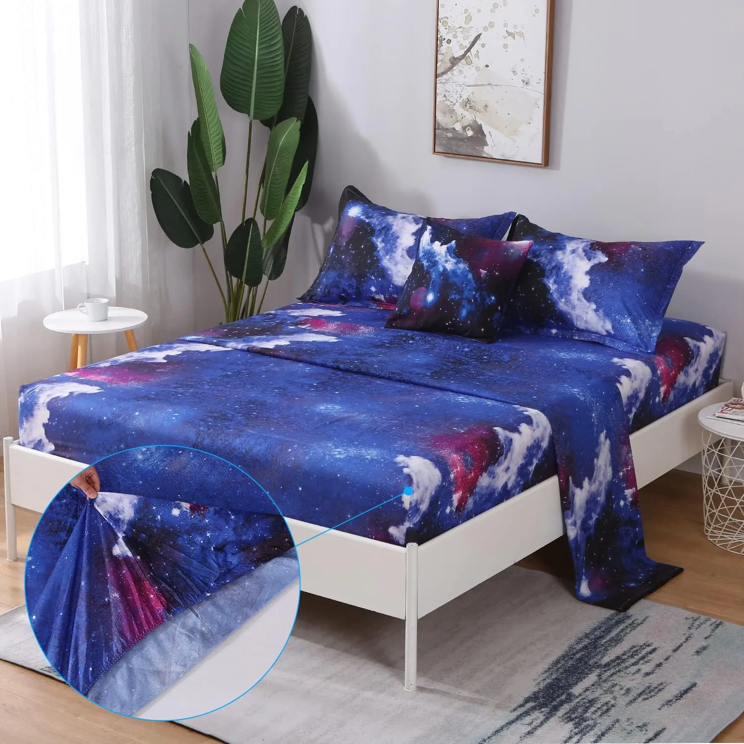 JQinHome Full Galaxy Comforter Sets 6 Piece Bed in A Bag, Outer Space Themed Bedding for Children Boy Girl Teen Kids - (1 Comforter, 1 Flat Sheet, 1 Fitted Sheet, 2 Pillowshams, 1 Cushion Cover)