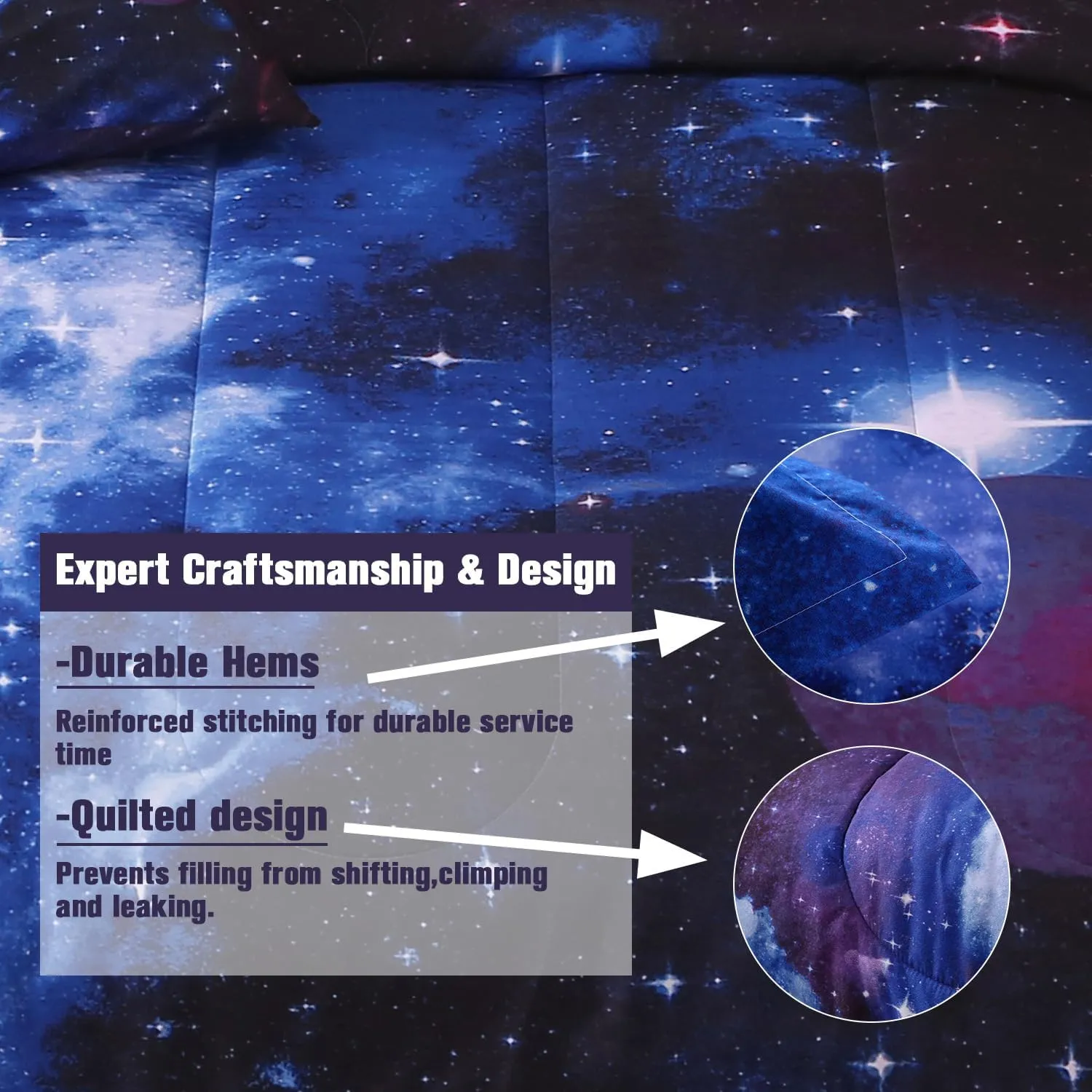 JQinHome Full Galaxy Comforter Sets 6 Piece Bed in A Bag, Outer Space Themed Bedding for Children Boy Girl Teen Kids - (1 Comforter, 1 Flat Sheet, 1 Fitted Sheet, 2 Pillowshams, 1 Cushion Cover)