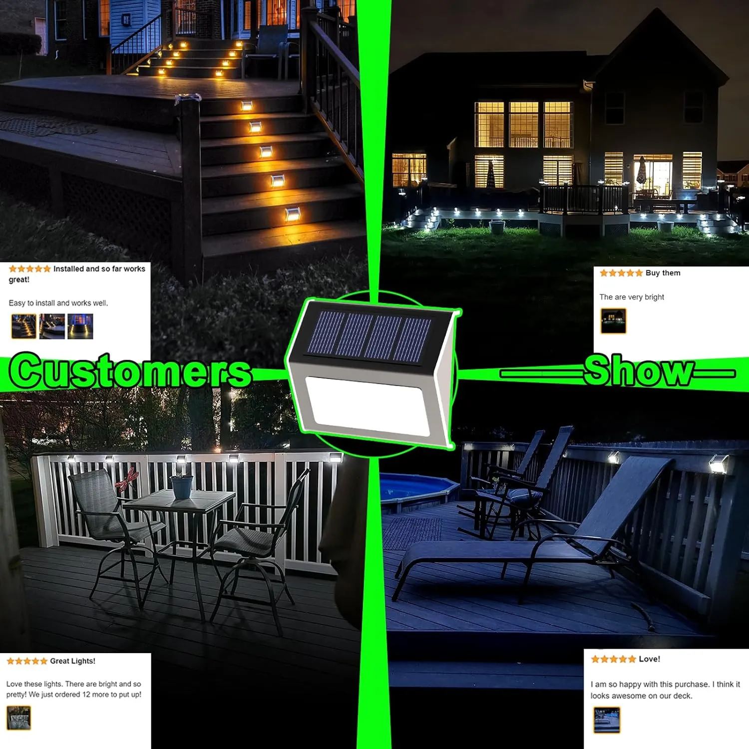 JSOT Solar Fence Lights - Solar Lights Outdoor Waterproof, Outdoor Light Deck Light for Outside Garden Backyard Patio Yard Wall Stair Step Post 3LED Lighting, Warm Light, 6 Pack