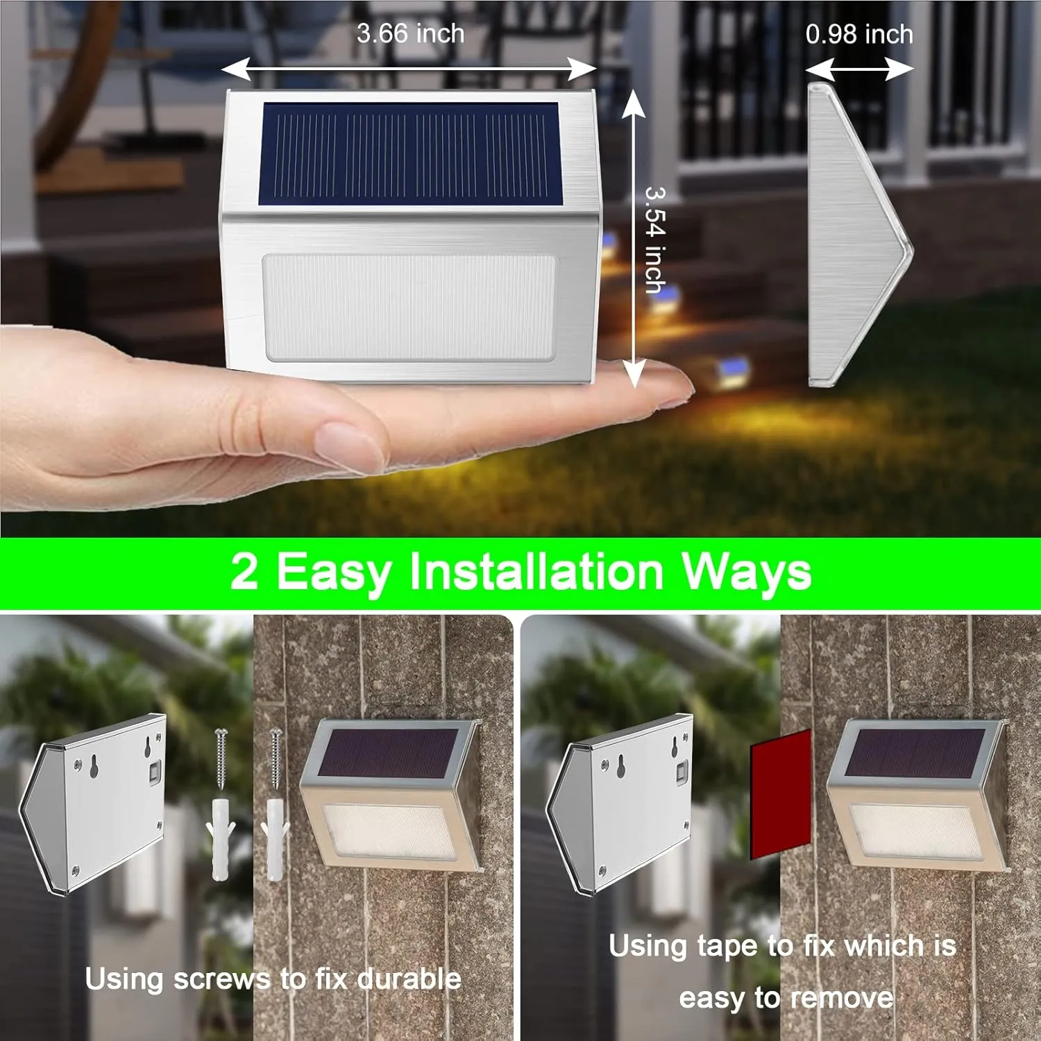 JSOT Solar Fence Lights - Solar Lights Outdoor Waterproof, Outdoor Light Deck Light for Outside Garden Backyard Patio Yard Wall Stair Step Post 3LED Lighting, Warm Light, 6 Pack