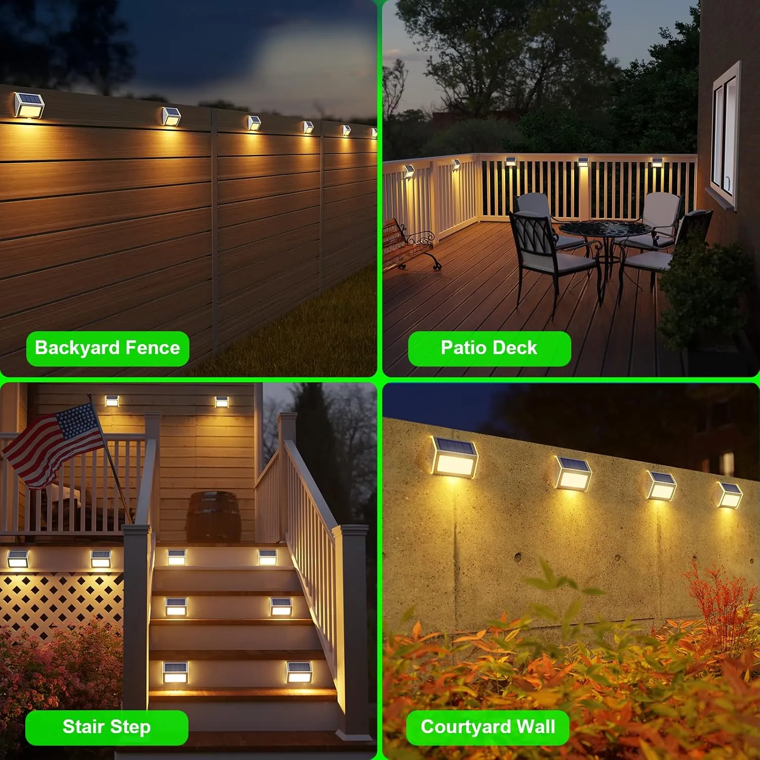 JSOT Solar Fence Lights - Solar Lights Outdoor Waterproof, Outdoor Light Deck Light for Outside Garden Backyard Patio Yard Wall Stair Step Post 3LED Lighting, Warm Light, 6 Pack