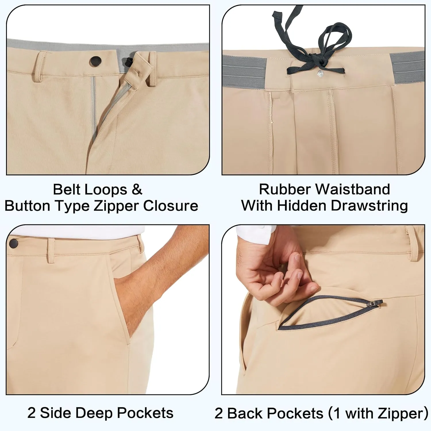 JWM Men's Stretch Golf Joggers Pants with Belt Loops - 29" 34" Slim Fit Tapered Casual Business Travel Dress Work Sweatpants