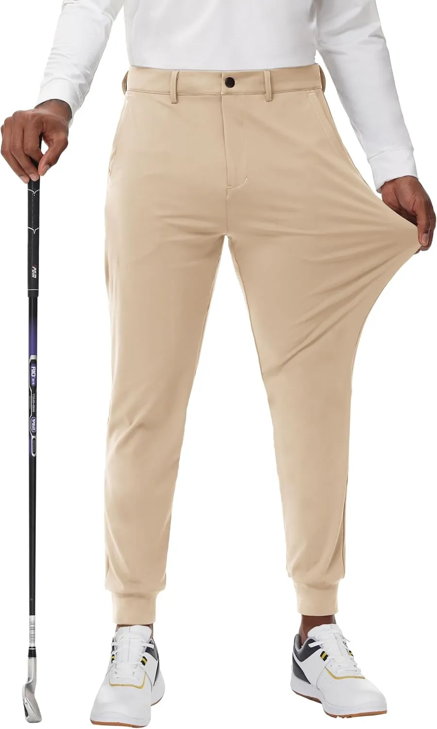 JWM Men's Stretch Golf Joggers Pants with Belt Loops - 29" 34" Slim Fit Tapered Casual Business Travel Dress Work Sweatpants
