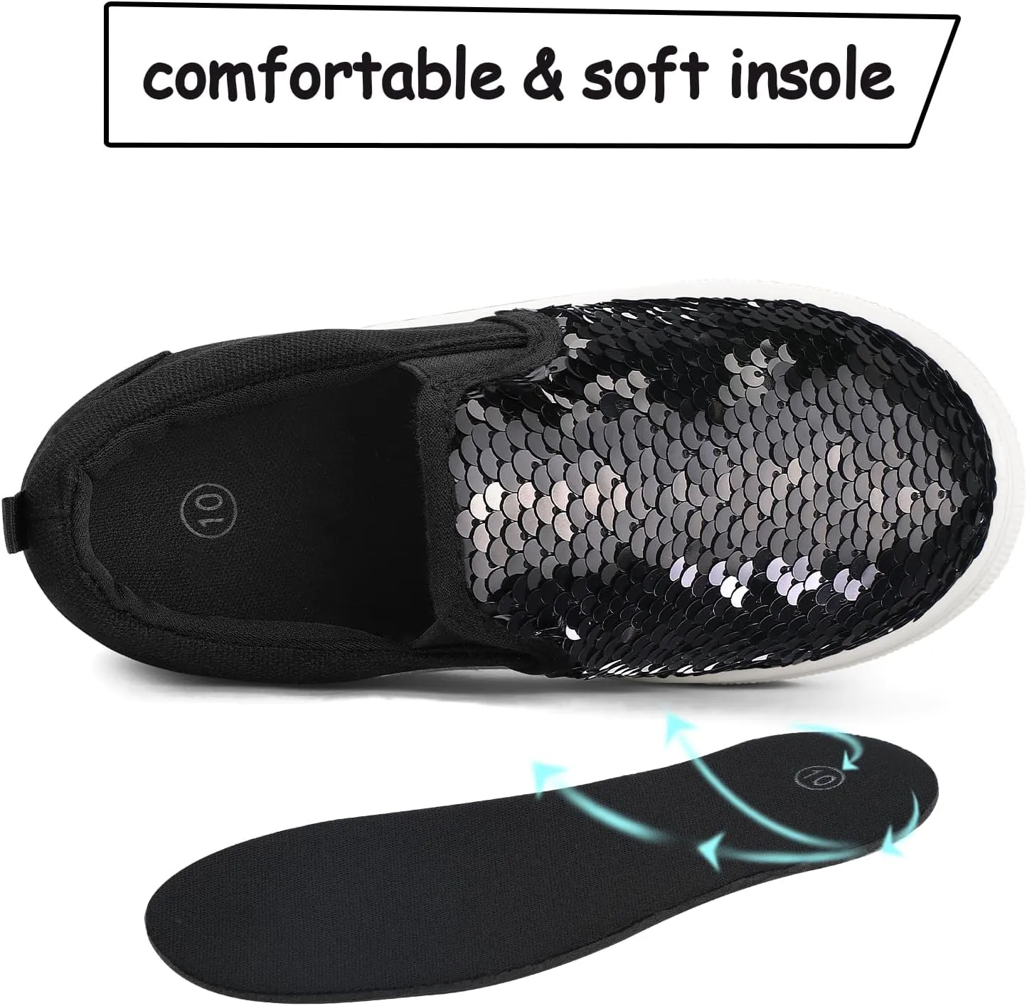 K KomForme Toddler Slip on Sneakers Girls Sparkle Sequins Canvas Walking Shoes