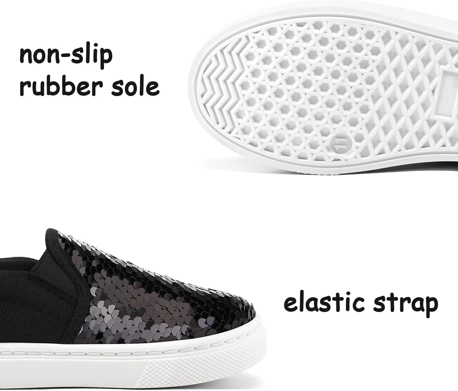K KomForme Toddler Slip on Sneakers Girls Sparkle Sequins Canvas Walking Shoes