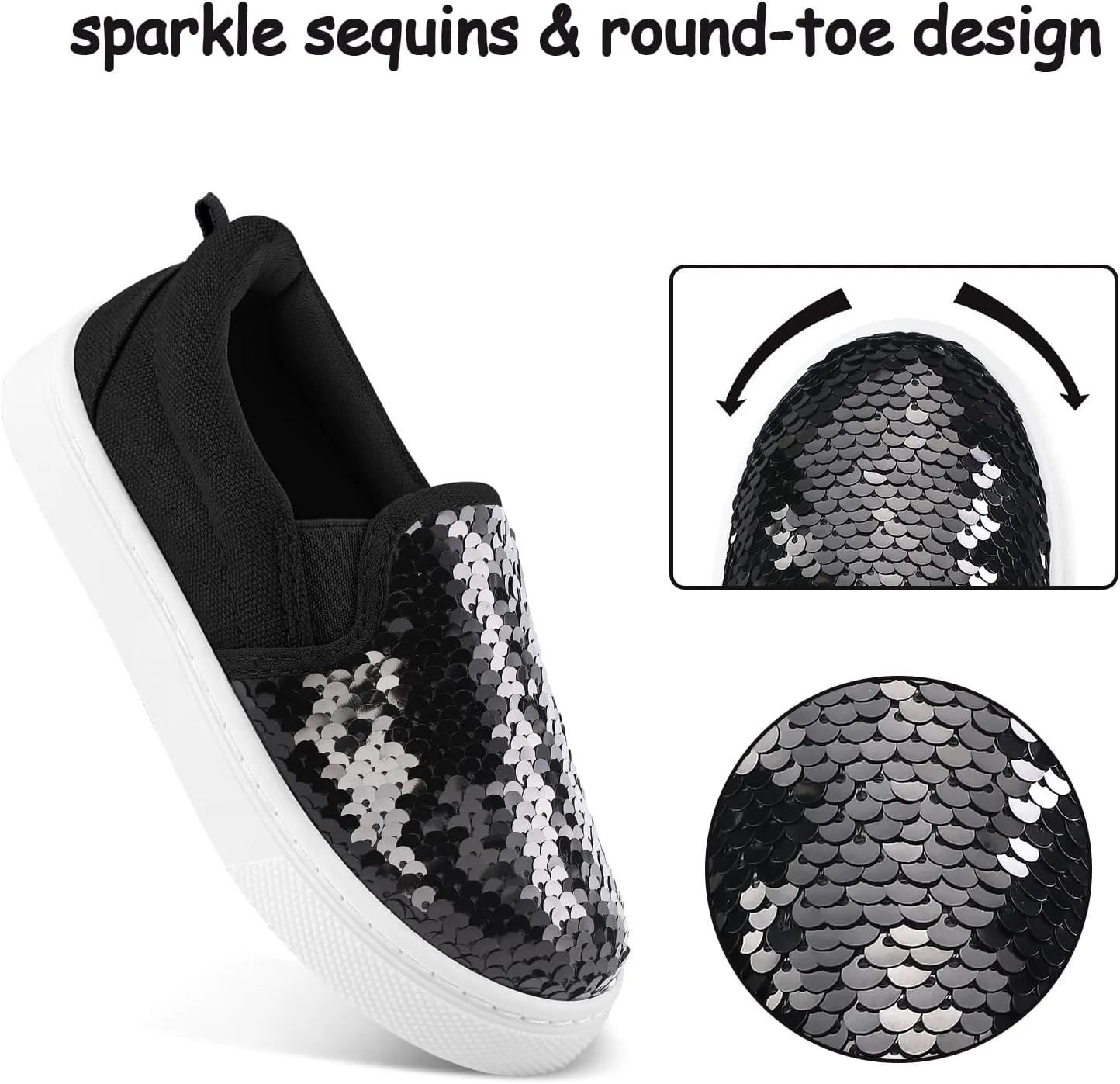 K KomForme Toddler Slip on Sneakers Girls Sparkle Sequins Canvas Walking Shoes